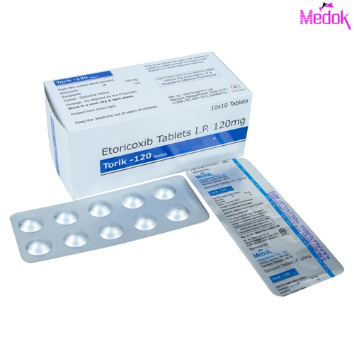 Product Name: TORIK  120, Compositions of TORIK  120 are Etoricoxib tablet IP 120mg - Medok Life Sciences Pvt. Ltd