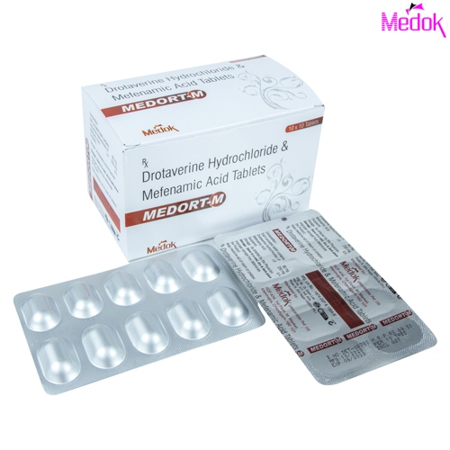 Product Name: Medort M, Compositions of Medort M are Drotaverine Hydrochloride & Mefenamic Acid Tablets - Medok Life Sciences Pvt. Ltd
