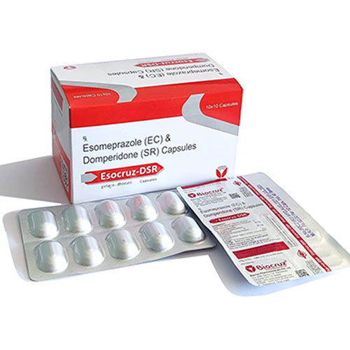 Product Name: Esocruz DSR, Compositions of Esocruz DSR are ESOMEPRAZOLE 40 MG+ DOM 30 MG SR - Biocruz Pharmaceuticals Private Limited