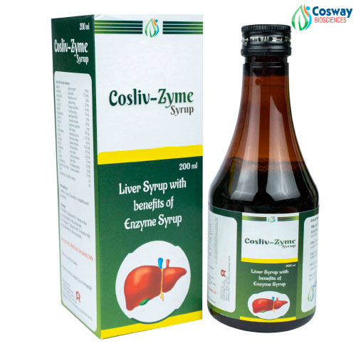 Product Name: COSLIV ZYME, Compositions of COSLIV ZYME are LIVER TONIC WITH BENEFIT OF ENZYME SYR - Cosway Biosciences