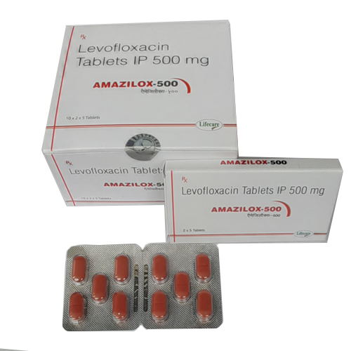 Product Name: Amazilox 500, Compositions of Amazilox 500 are Levofloxacin Tablets IP 500mg - Lifecare Neuro Products Ltd.