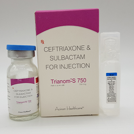 Product Name: Trianom S , Compositions of Trianom S  are Ceftriaxone and Sulbactam for Injection - Acinom Healthcare