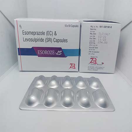 Product Name: Esoroze LS, Compositions of Esomeprazole (EC) And Levosulpiride (SR) Capsules are Esomeprazole (EC) And Levosulpiride (SR) Capsules - Zumax Biocare