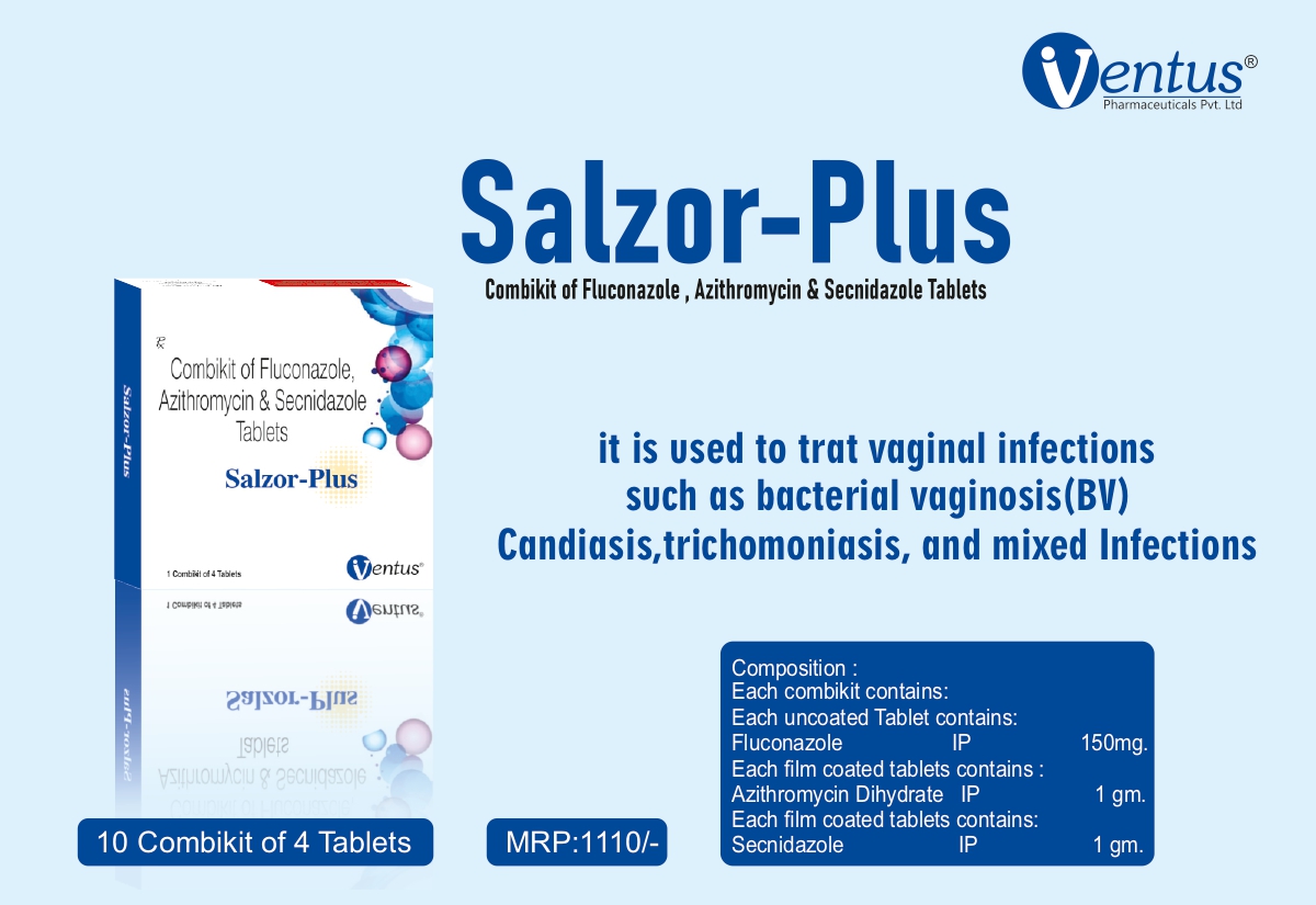 Product Name: Salzor Plus, Compositions of are Combokit of Fluconazole,Azithromycine and Secnidazole Tablets - Olfemy Care