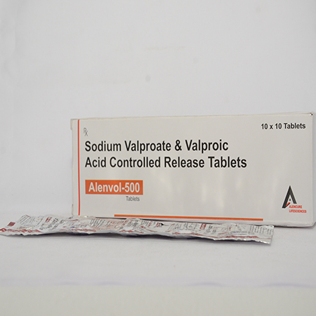 Product Name: ALENVOL 500, Compositions of ALENVOL 500 are Sodium Valproate & Valproic Acid Controlled Release Tablets - Alencure Biotech Pvt Ltd