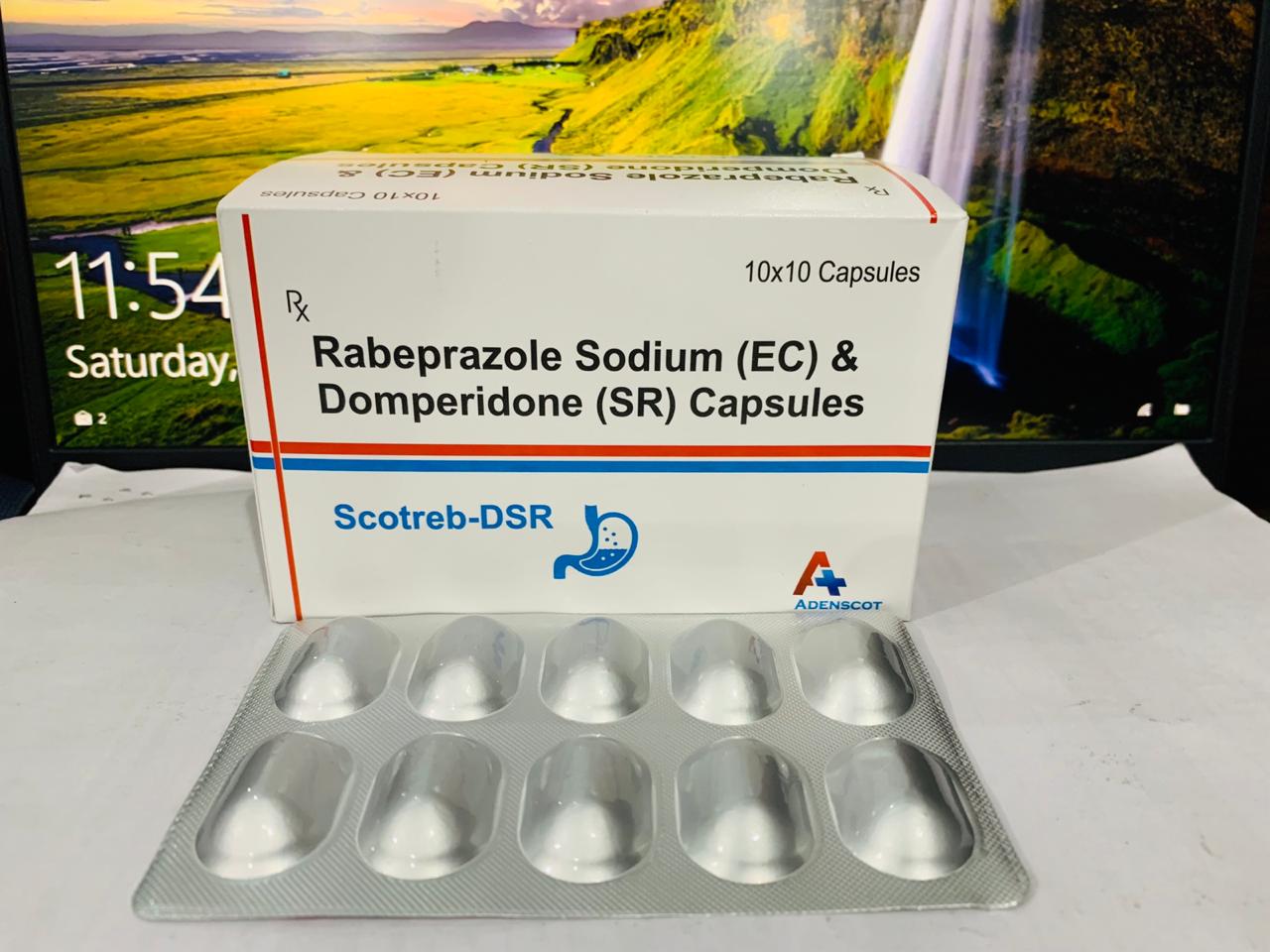 Product Name: Scotreb Dsr, Compositions of Scotreb Dsr are Rabeprazole Sodium (EC) & Domperidone (SR) capsules - Adenscot Healthcare Pvt. Ltd.