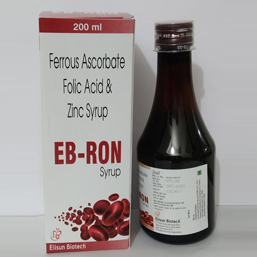 Product Name: Eb ron, Compositions of Eb ron are Ferrous Ascrobate Folic Acid & Zinc Syrup - Elisun Biotech