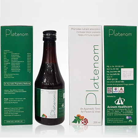 Product Name: Platenom, Compositions of Platenom are promotes Nutrient absorption Increase blood platelets helps immune system - Acinom Healthcare
