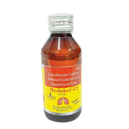 Product Name: ModokofLS Syrup, Compositions of ModokofLS Syrup are Levosalbutamol Sulphat Ambroxol Hydrochloride & Guaiphenesin Syrup - Medlo Biotech