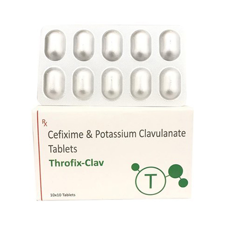 Product Name: Throfix Clav, Compositions of Throfix Clav are Cefixime & Potassium Clavulanate Tablets - Amzor Healthcare Pvt. Ltd