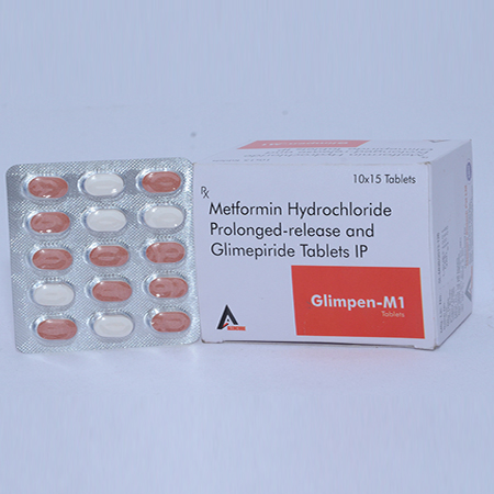 Product Name: GLIMPEN M1, Compositions of GLIMPEN M1 are Metformin HCL Prolonged-release and Glimepiride Tablets IP - Alencure Biotech Pvt Ltd
