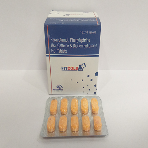 Product Name: Fitcold Plus, Compositions of Fitcold Plus are Paracetamol, phenylephrine Hydrochloride,Caffeine & Diphenhydramine HCL Tablets - Healthtree Pharma (India) Private Limited