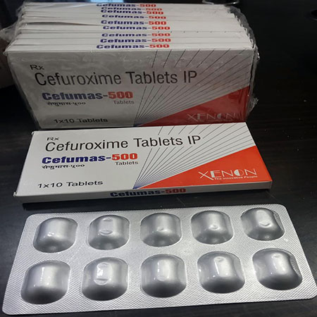 Product Name: Cefumas 500, Compositions of Cefumas 500 are Cefuroxime Tablets IP - Xenon Pharma Pvt. Ltd