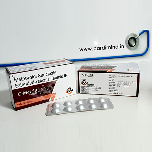 Product Name: C Met 50, Compositions of C Met 50 are Metoprolol Succinate Extended-release Tablets IP - Cardimind Pharmaceuticals