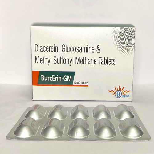 Product Name: BurcErin Gm, Compositions of BurcErin Gm are Diacerein,Glucosamine & Methyl Sulfonyl Methane Tablets - Burgeon Health Series Pvt Ltd
