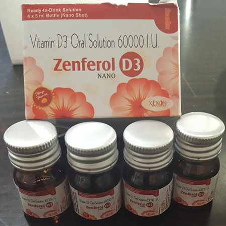Product Name: Zenferal D3, Compositions of Zenferal D3 are Vitamin D3 Oral Solution 60000 I.u. - Xenon Pharma Pvt. Ltd