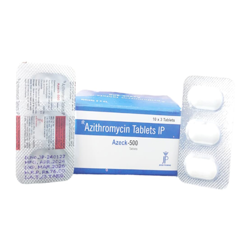 Product Name: Azeck 500, Compositions of Azeck 500 are Azithromycin Tablets IP - Jecks Pharma