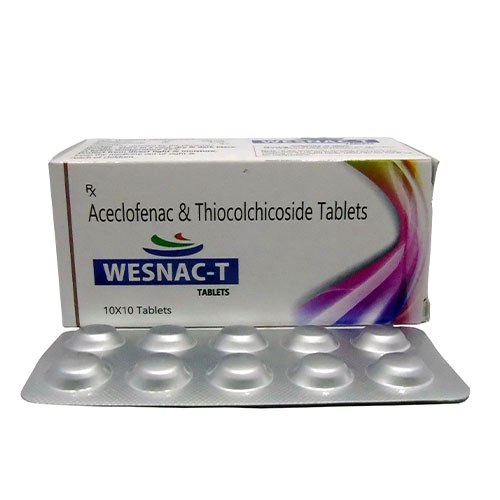 Product Name: WESNAC T, Compositions of WESNAC T are Aceclofenac Ip 100mg + Thiocolchicoside4mg - Edelweiss Lifecare
