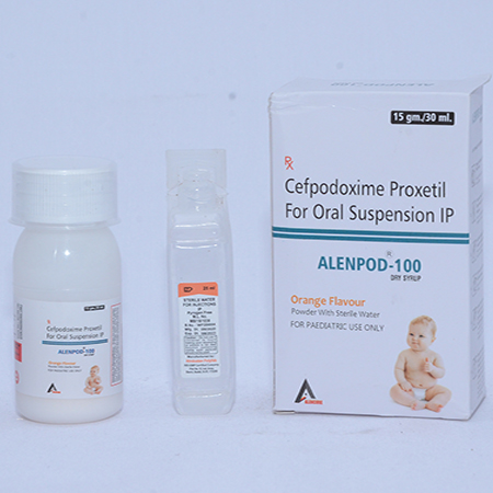 Product Name: ALENPOD 100, Compositions of ALENPOD 100 are Cefpodoxime Proxetil & Potassium Clavulanate Oral Suspension IP - Alencure Biotech Pvt Ltd