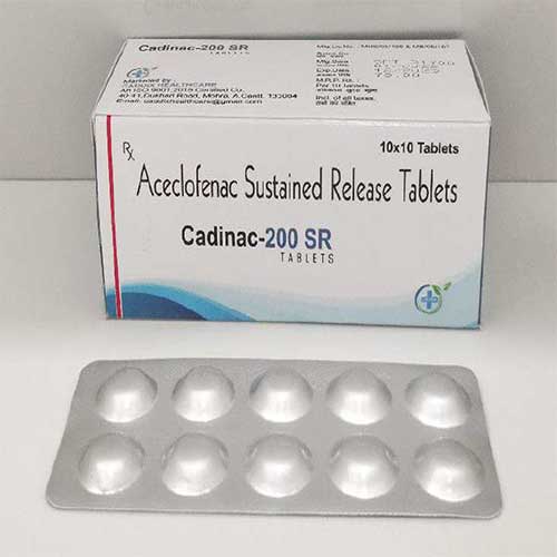Product Name: Cadinac 200 SR, Compositions of Cadinac 200 SR are Aceclofenac Sustained Release Tablets - Caddix Healthcare