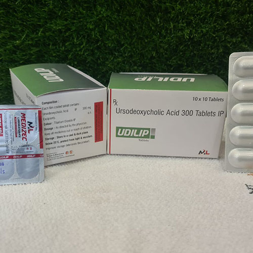 Product Name: Udilip, Compositions of Udilip are Ursodeoxycholic Acid  Tablets 300 mg - Medizec Laboratories