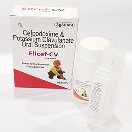 Product Name: Ellcef CV, Compositions of Ellcef CV are Cefpodoxime & Potassium Clavulanate Oral Suspension - Ellanjey Lifesciences