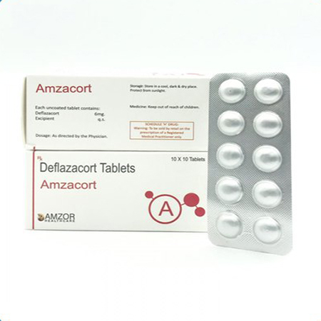 Product Name: Amzacort, Compositions of Amzacort are Deflazacort Tablets - Amzor Healthcare Pvt. Ltd