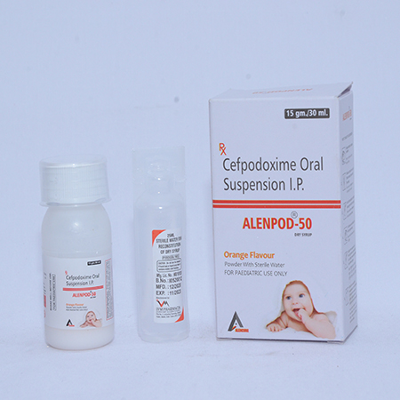 Product Name: ALENPOD 50 DRY, Compositions of ALENPOD 50 DRY are Cefpodoxime Oral Suspension IP - Alencure Biotech Pvt Ltd