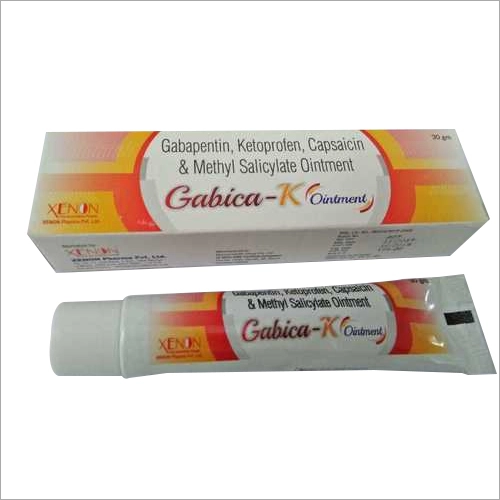 Product Name: Gabica K, Compositions of Gabica K are Gabapentin-Ketoprofen-Capsaicin-Methyl-Salicylate-Ointment - Xenon Pharma Pvt. Ltd
