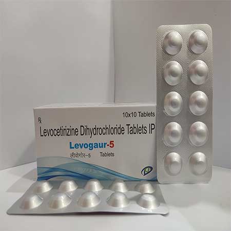 Product Name: Levogaur 5, Compositions of Levogaur 5 are Levocetirizine Dihydrochloride Tablets IP - Dakgaur Healthcare