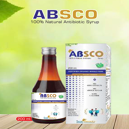 Product Name: Absco, Compositions of Absco are 100% Natural Antibiotic Syrup - Scothuman Lifesciences