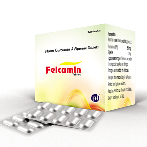 Product Name: Felcumin, Compositions of are Nano Curcumin & Piperine Tablets - Felthon Healthcare