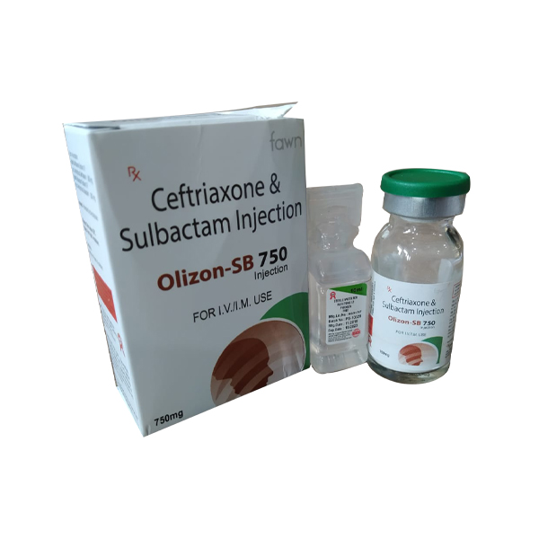 Product Name: OLIZON SB 750, Compositions of Ceftriaxone 500mg + Sulbactam 250mg are Ceftriaxone 500mg + Sulbactam 250mg - Fawn Incorporation