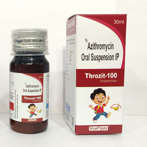 Product Name: THROZIT 100, Compositions of THROZIT 100 are Azithromycin Oral Suspension IP - Bluepipes Healthcare