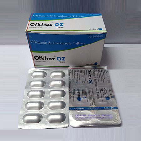 Product Name: Ofkhaz Oz, Compositions of Ofkhaz Oz are Ofloxacin & Ornidazole Tablets - Zegchem