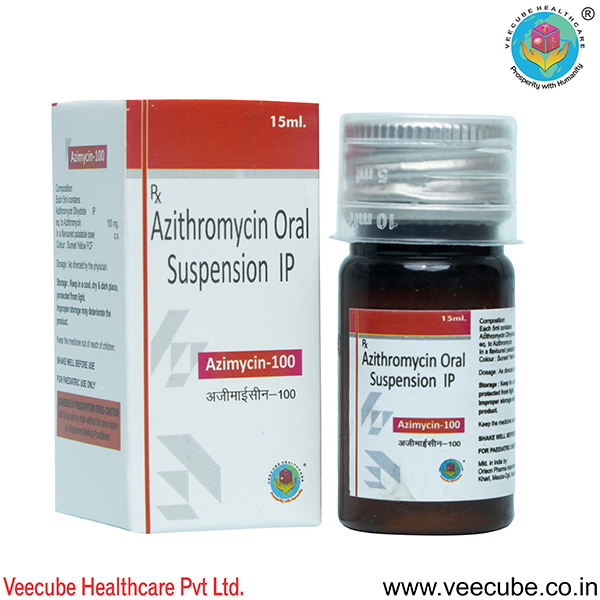 Product Name: AZIMYCIN 100, Compositions of AZIMYCIN 100 are Azithromycin Oral Suspension IP - Veecube Healthcare Private Limited