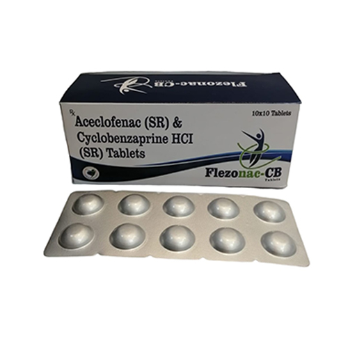 Product Name: FLEZONAC CB TABLETS, Compositions of FLEZONAC CB TABLETS are Aceclofenac (SR) & Cyclobenzaprine HCI (SR) Tablets - Human Biolife India Pvt. Ltd
