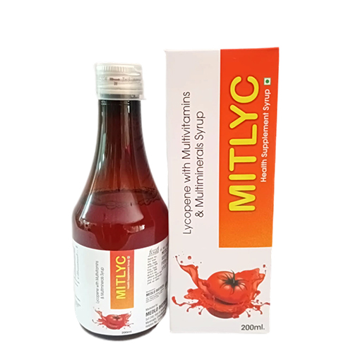Product Name: MITLYC, Compositions of MITLYC are Lycopene with Multivitamins & Multiminerals Syrup - Medlo Biotech