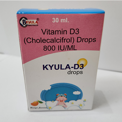 Product Name: Kyula D3, Compositions of Kyula D3 are Vitamin D3 (Cholecalcifrol) Drops 800 IU/ML - Bkyula Biotech