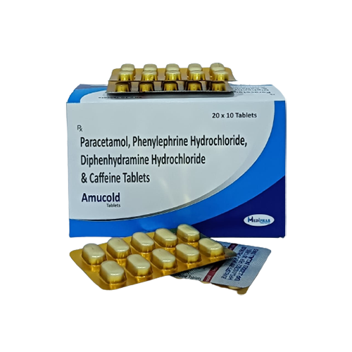 Product Name: Amucold, Compositions of Amucold are Paracetamol,Phenylpherine  Hydrocloride,Diphenhydramine Hydrocloride and Caffeine Tablets - Mediphar Lifesciences Private Limited