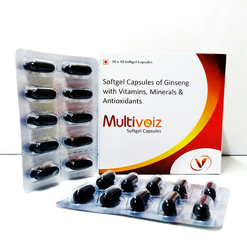 Product Name: Multivoiz , Compositions of Multivoiz  are Ginseng+Antioxident+Minerals+Multivitamins Soft Gel Capsules - Voizmed Pharma Private Limited