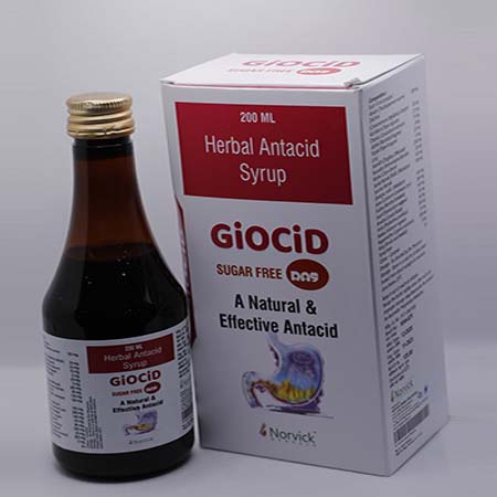 Product Name: Giocid, Compositions of Giocid are Herbal Antacid Syrup - Norvick Lifesciences