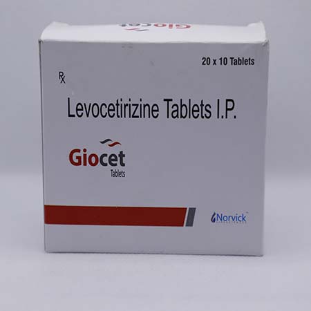 Product Name: Giocet, Compositions of Giocet are Levocetirizine Tablets IP - Norvick Lifesciences