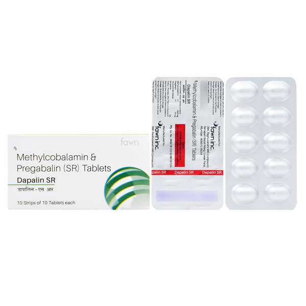 Product Name: DAPALIN SR, Compositions of DAPALIN SR are Mecobalamin 1500mcg + Pregabalin (SR) 75mg - Fawn Incorporation