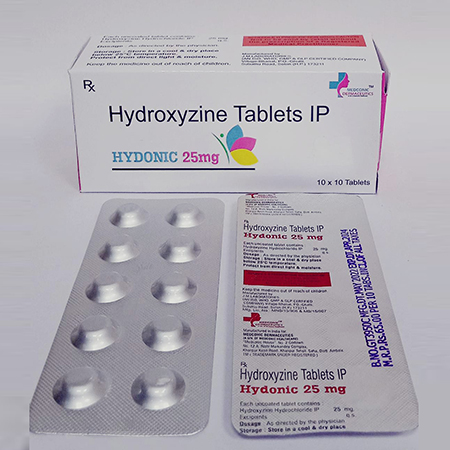 Product Name: Hydonic 25 mg, Compositions of Hydonic 25 mg are Hydroxyzine Tablets Ip - Ronish Bioceuticals