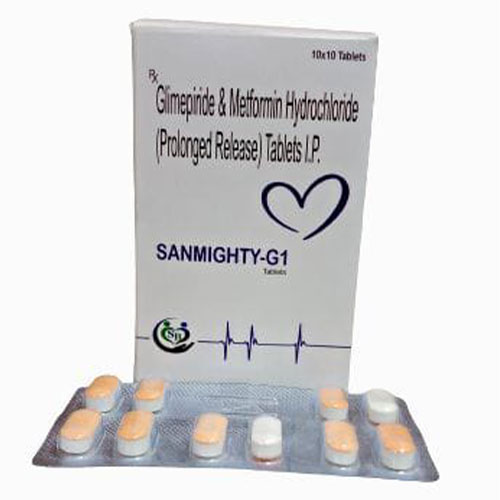 Product Name: SANMIGHTY G1, Compositions of are Metformin Hydrochloride 500mg + Glimepiride 1mg - Edelweiss Lifecare