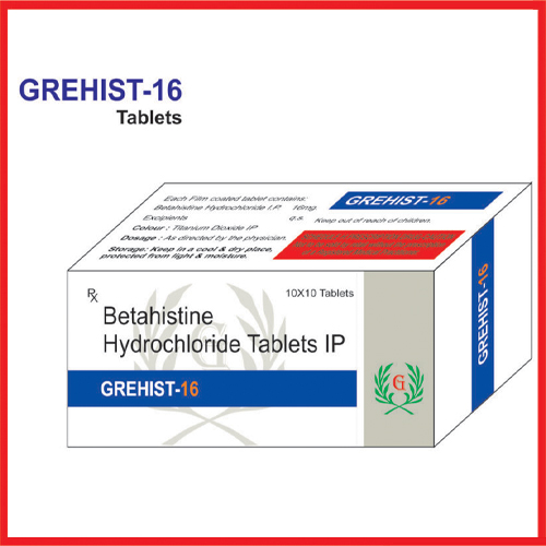 Product Name: Grehist 16, Compositions of Grehist 16 are Betahistine Hydrochloride Tablets IP - Greef Formulations