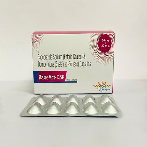 Product Name: RabeAct Dsr, Compositions of RabeAct Dsr are Rebeprazole Sodium(Enteric Coated) & Domperidone (Sustained Release) Capsules - Burgeon Health Series Pvt Ltd