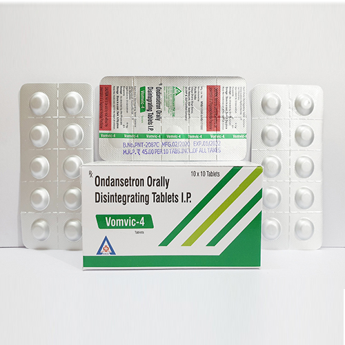 Product Name: Vomvic 4, Compositions of Vomvic 4 are Ondansetron Orally Disintegration Tablets I.P - Avico Healthcare Pvt Ltd
