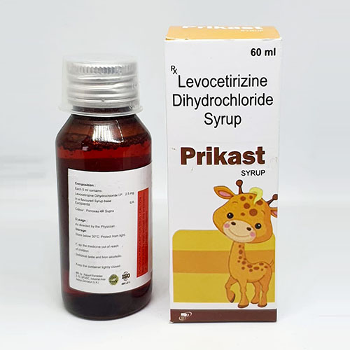 Product Name: Prikast, Compositions of Prikast are Levocetirizine Dihydrochloride Syrup - Pride Pharma